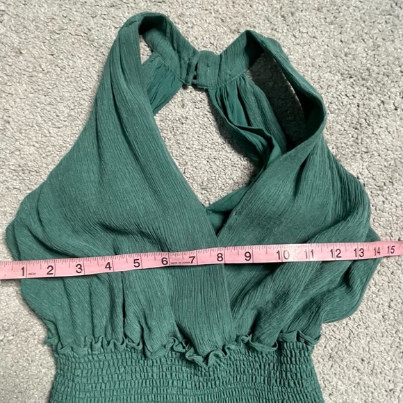 Anthropologie Bionda Plisse Jumpsuit Green Sleeveless Smocked Wide Leg Size XS - Picture 9 of 14